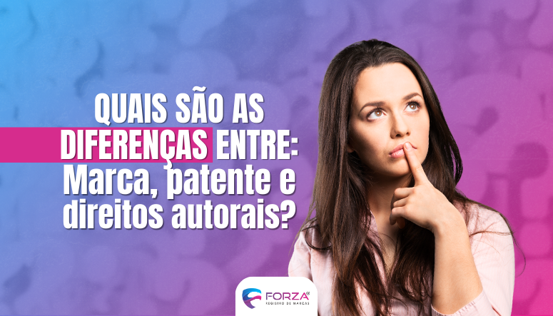 mulher pensando representando a diferença entre marca, patente e direitos autorais